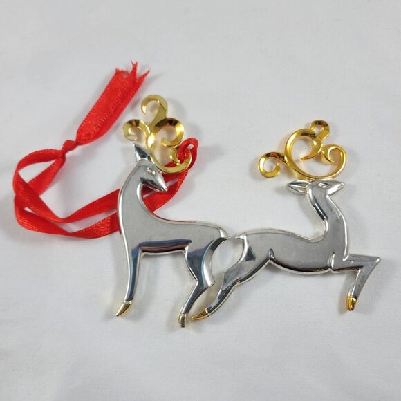Vintage Lenox Silver Reindeer Christmas Ornaments Set Holiday Decor Gold Tone - Picture 1 of 8